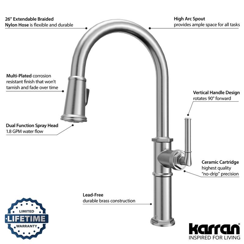 Karran Brampton KKF365 Single Handle Pull Down Sprayer Kitchen Faucet