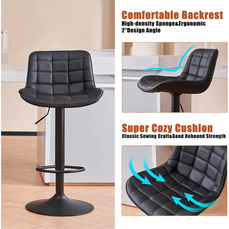 Modern Adjustable Swivel Bar Stools Counter Height Set of 2