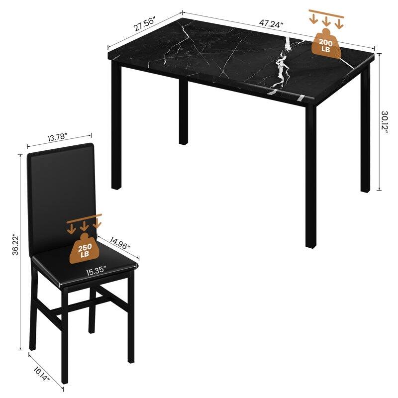 Faux Marble Kitchen Table And Chairs For 4, 4 - Person Dining Set For Small Spaces, Breakfast Nook, Living Room