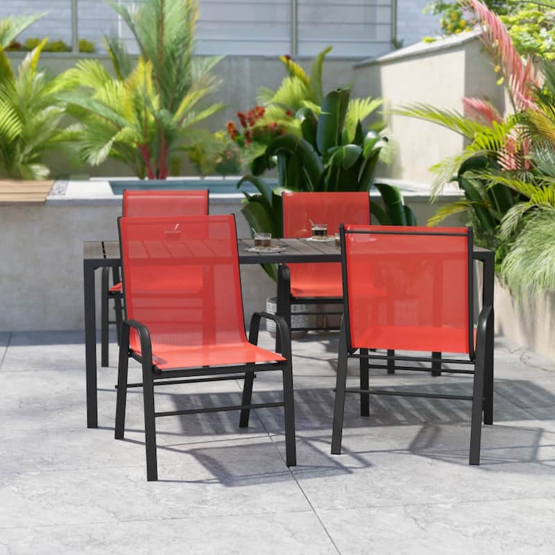 Outdoor Stacking Chairs w/ Flex Comfort Material (4 Pack) - Red