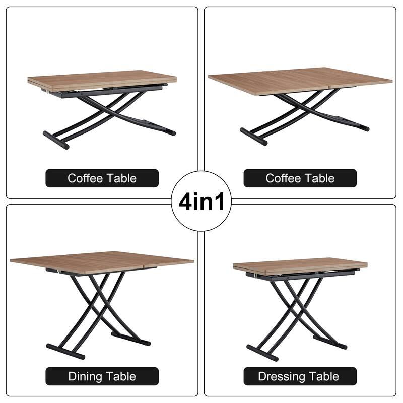 Roomfitters Multifunctional Lifting Table with Wood Grain Surface, Adjustable Coffee Dining Desk with Metal Legs, Natural