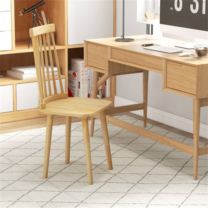 Set of 2 Wooden Dining Chairs with Windsor Backrest Design and Comfortable Seat Ideal for Kitchen Room