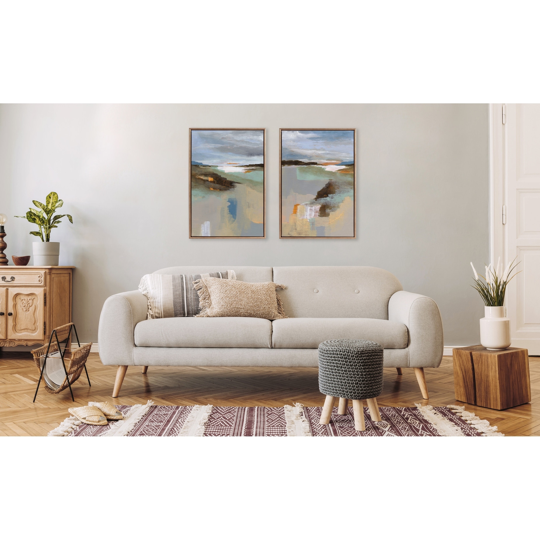Sylvie Beaded Big Sur I and II Framed Canvas Set by Nikita Jariwala
