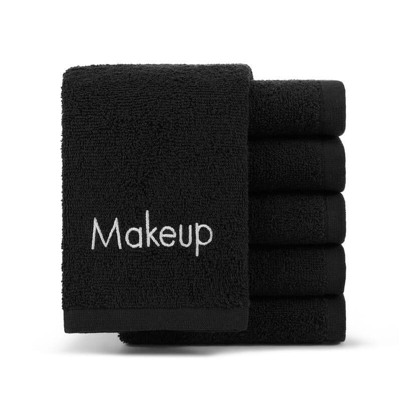Cotton Embroidered Makeup Remover Towels - Set of 6 - 13x13 - Black