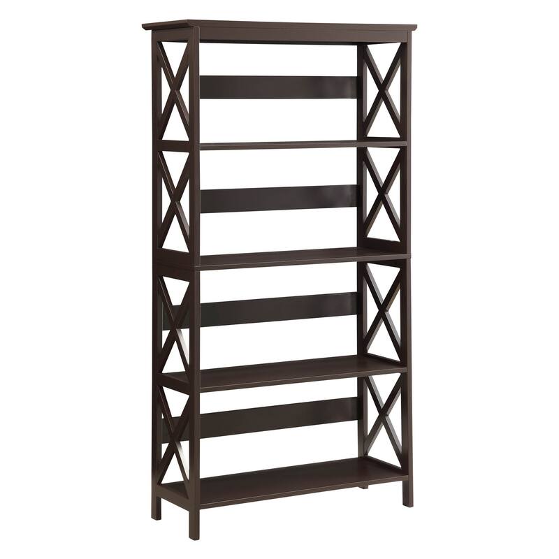 5-Tier Bookcase with X-Frame Side Panels and Spacious Shelves for Modern Home and Office Storage - 31.5