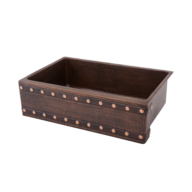 30-in Hammered Copper Apron Front Single Basin Kitchen Sink w/ Barrel Strap Design (KASDB30229BS)