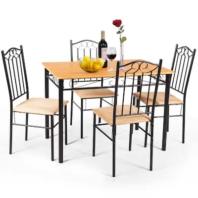 Costway 5 PC Dining Set Wood Metal Table 30'' and 4 Chairs Kitchen
