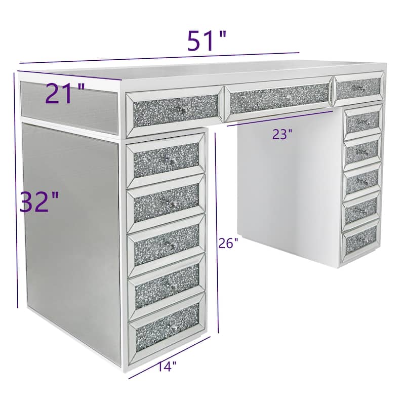Mirrored Finish Vanity Desk Dresser with 13-Drawer