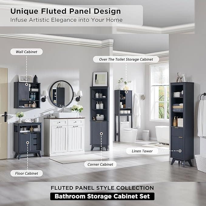 68" Modern Tall Corner Cabinet, Storage Cabinet with Faux Marble Top