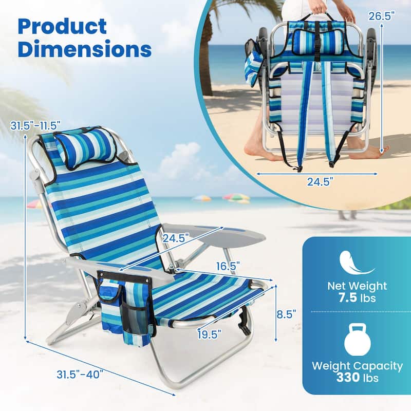 Costway 1/2 PCS Folding Beach Chair for Adults Lightweight Aluminum