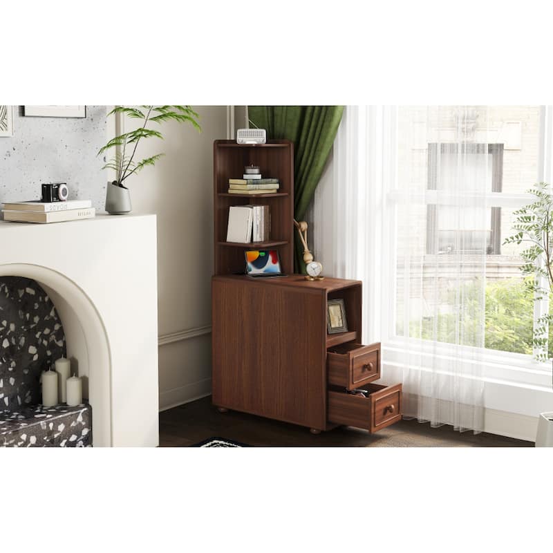 Roomfitters 47" Tall End Table, Corner Shelf Nightstand with Wooden Legs for Bedroom, Walnut