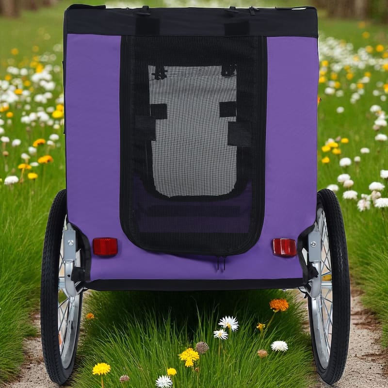 Folding Dog Bike Trailer 66LB Capacity - All-Terrain Pet Carrier with Steel Frame, Rain Cover & Mesh Windows