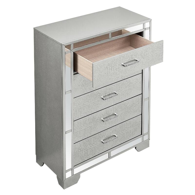5-Drawer Wooden Bedroom Chest - 49" - Silver Champagne