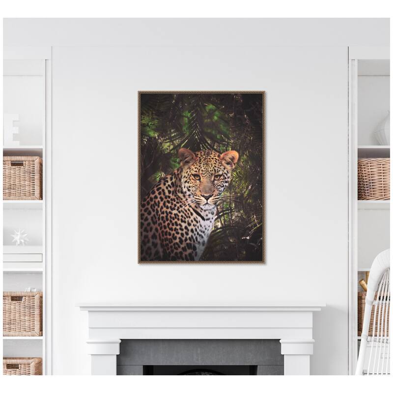 Kate and Laurel Sylvie Moody Leopard In The Rainforest Color Framed Canvas by Simon Te of Tai Prints