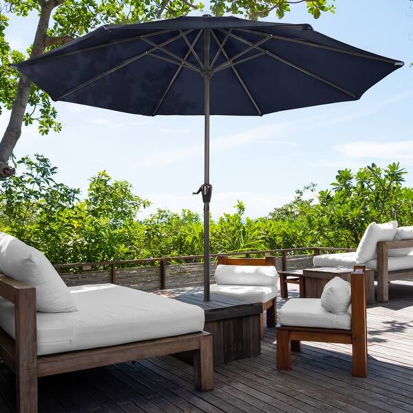9ft navy blue patio umbrella Homrest 3-Tier Aluminum Umbrella, Fade-Resistant with Push Tilt, 8 Sturdy Aluminum Ribs,Navy This 9 ft Patio Umbrella with Vented Canopy