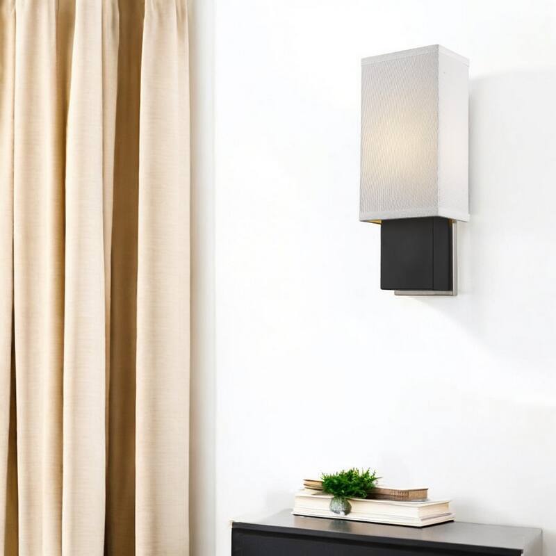 Modern Rectangular Wall Sconce with White Linen Shade and Hardwired Metal Sconce for Hallway - 15.5" H x 6" W x 4" D