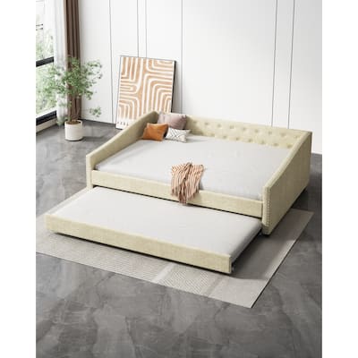 Tufted Daybed with Copper Nails on Waved Arms