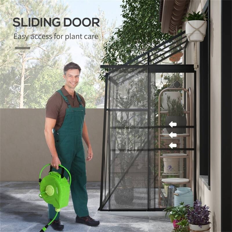 Black-Clear Aluminum Alloy Lean-To Greenhouse with Vent