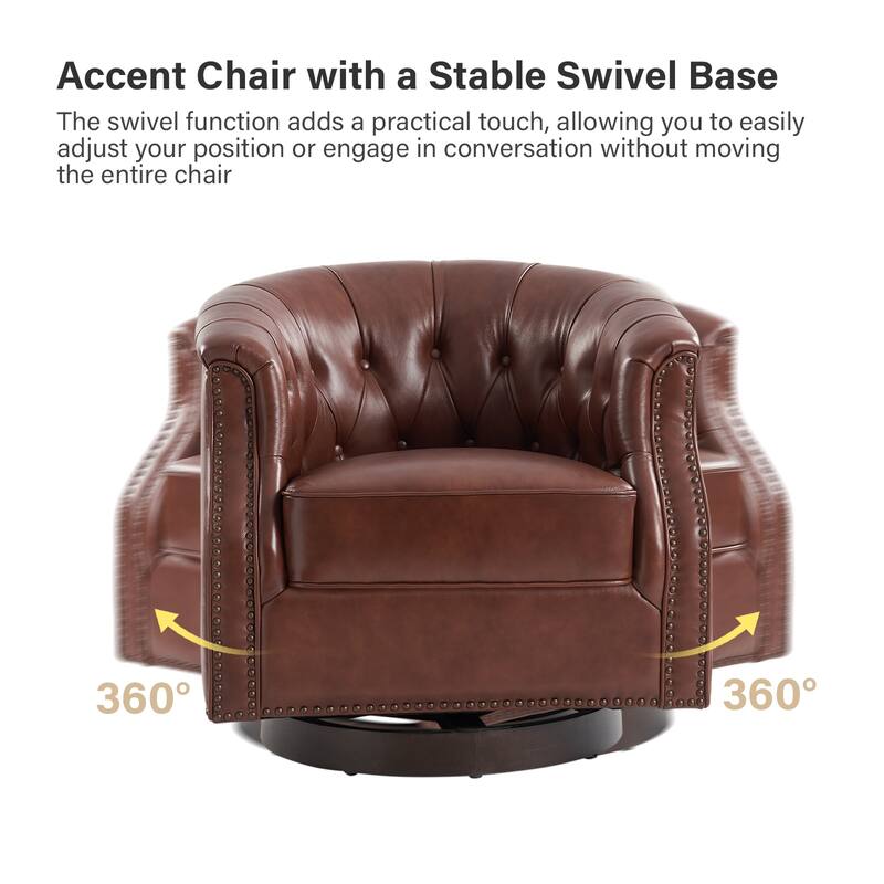 Max Traditional Chesterfield Rocker and Swivel Genuine Leather Chair with Nailhead Trims(Set of 2)