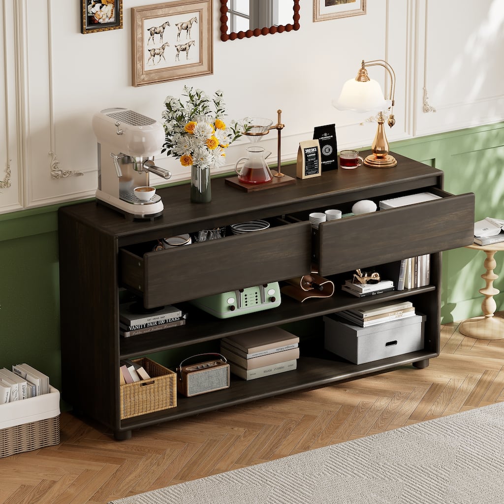 Vintage Entryway Table with 2 Drawers 2 Shelves and Storage, for Entryway, Hallway, Living Room, Espresso