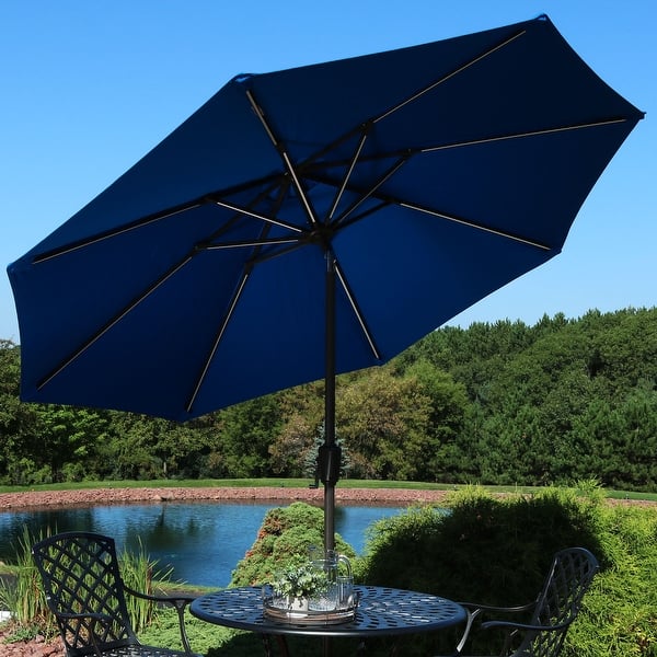 Shop Black Friday Deals On Sunnydaze 9 Foot Aluminum Sunbrella Patio Umbrella Solar Leds Pacific Blue 9 Ft Overstock 24075834