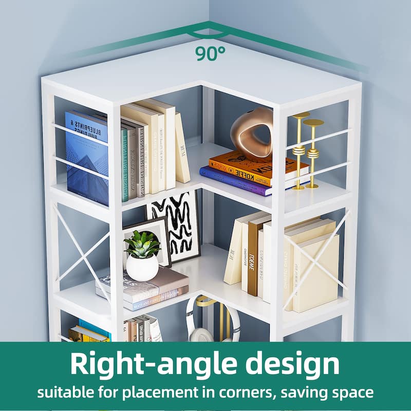 Moasis 78" Tall Corner Bookshelf Display 4 Shelves Storage Bookcase with Cabinet
