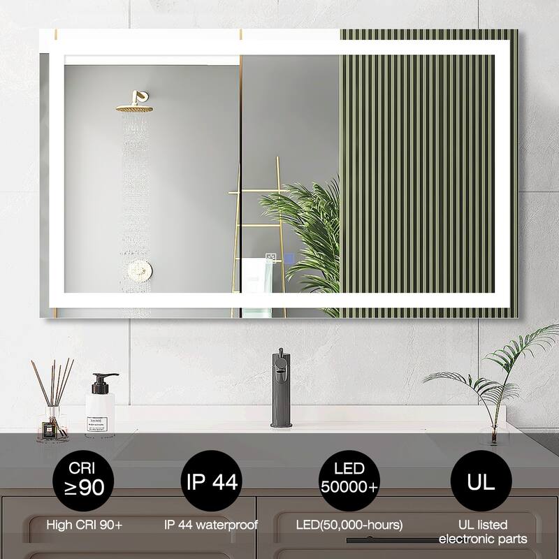 Wall Mounted Bathroom Rectangle Front And Back light LED Mirror With Anti Fog And Dimmable