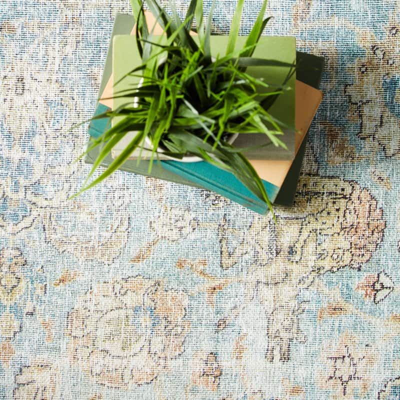 The Curated Nomad Bolmen Printed Oriental Teal/ Gold Area Rug