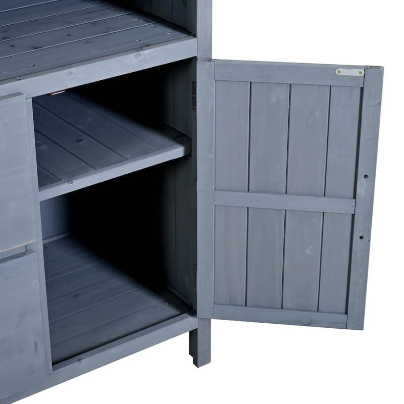 45" Fir Wood Outdoor Potting Bench with Hutch, Cabinets, and Drawers