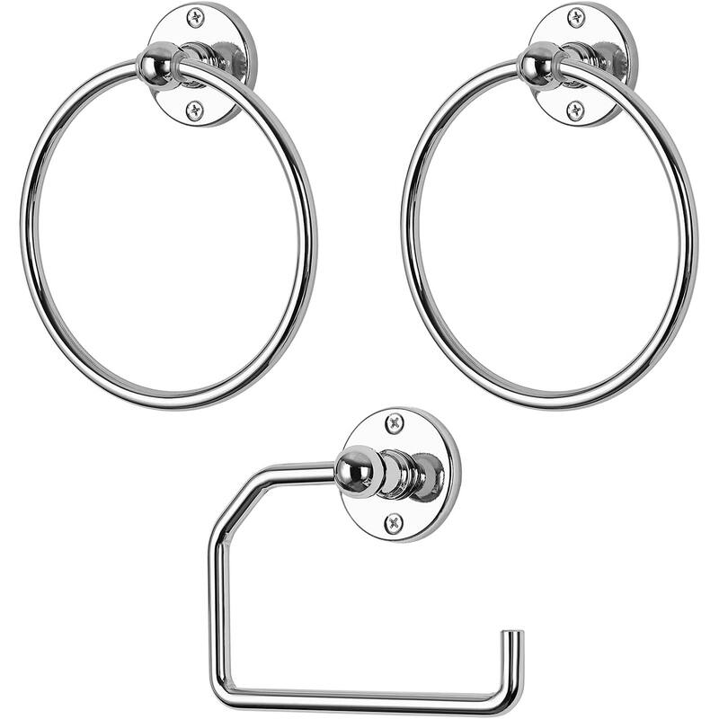 3 PCS Bathroom Hardware Set Towel Rings and Toilet Paper Holder with Screws - Silver