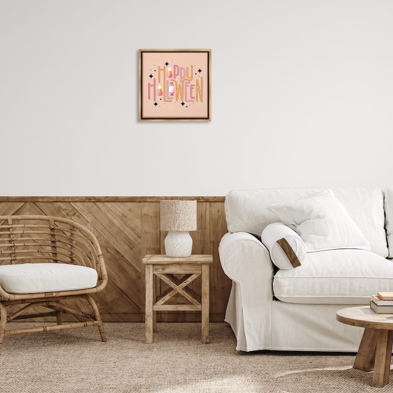 Stupell Happy Halloween with Candy Framed Floater Canvas Wall Art Design By Sarah Hickman
