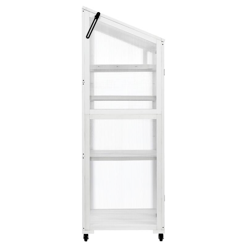 Wood Large Greenhouse Balcony Portable Cold Frame with Wheels and Adjustable Shelves for Outdoor Indoor Use