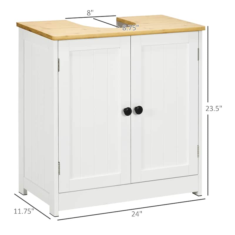 kleankin Modern Bathroom Sink Cabinet, Pedestal Sink Storage Cabinet with Double Doors and Adjustable Shelf, Bathroom Vanity