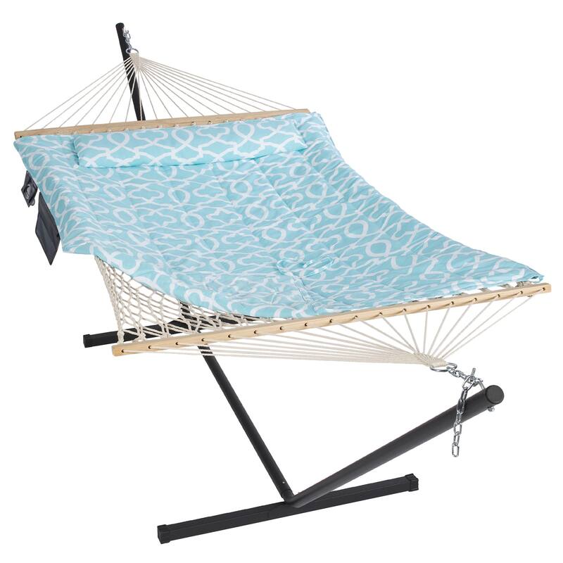 Hammock Double Hammock with Stand, Two Person Cotton Rope Hammock - 147.6(L)*52(W)*47.6(H) - Green