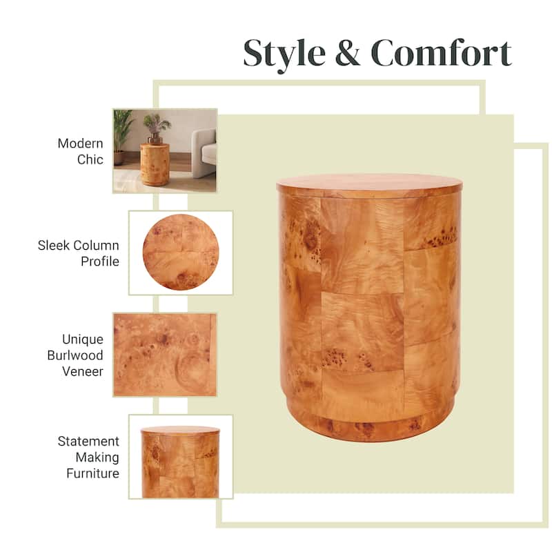 NPD Furniture Arsenio Burl Wood Round Coffee Table or Side/End Table