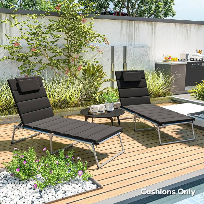 80" x 26" Foldable Lounge Chair Cushions Set of 2, Outdoor UPF50 - Black