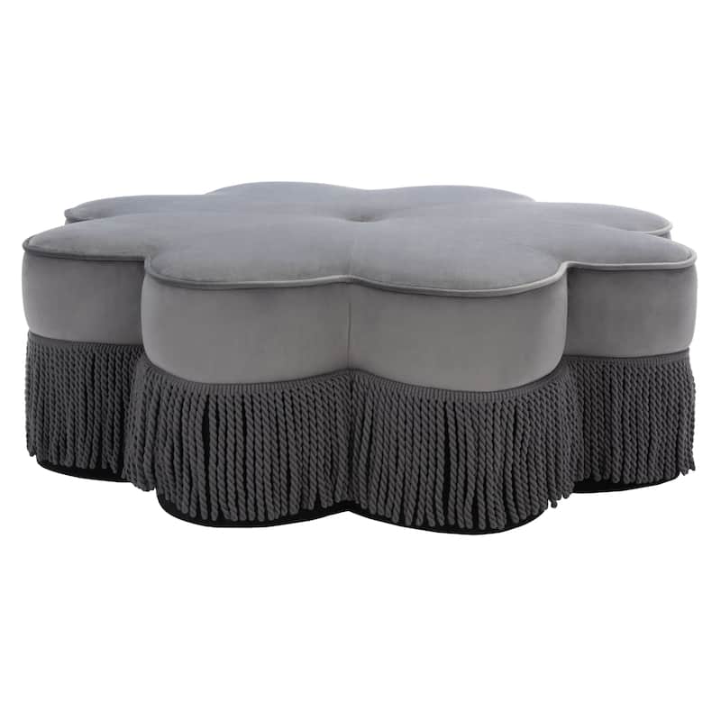 SAFAVIEH Katia Flower-Shaped Fringed Velvet Ottoman - Dark Grey