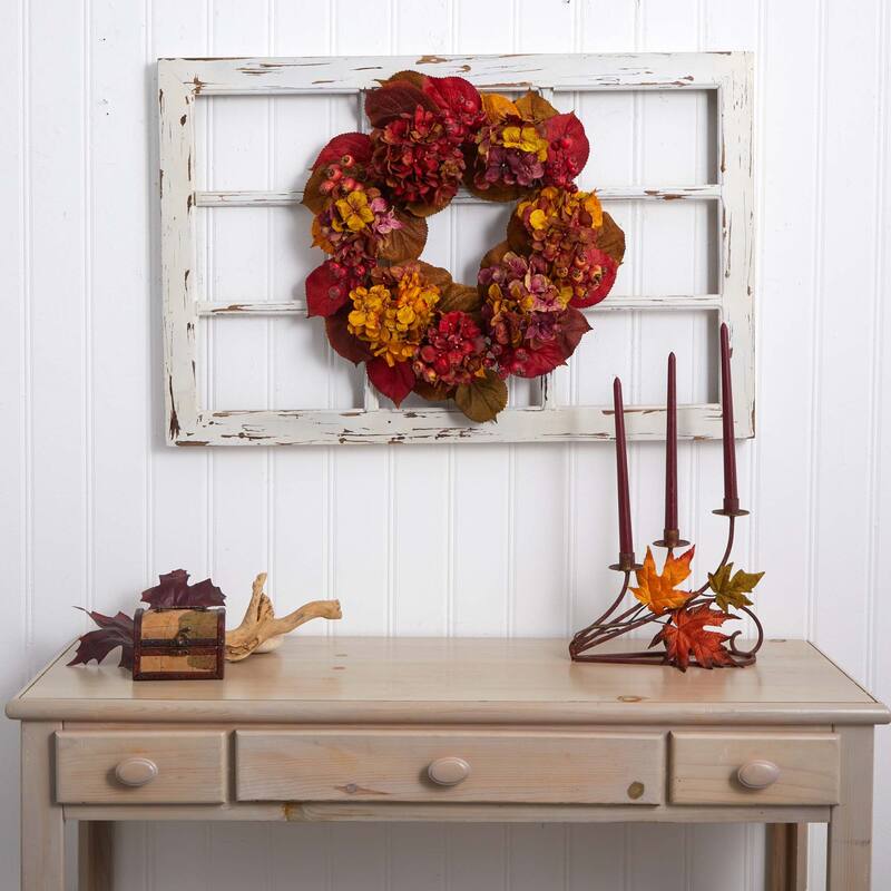 Hydrangea and Berries Artificial Fall Harvest Wreath, 24-Inch, Unlit
