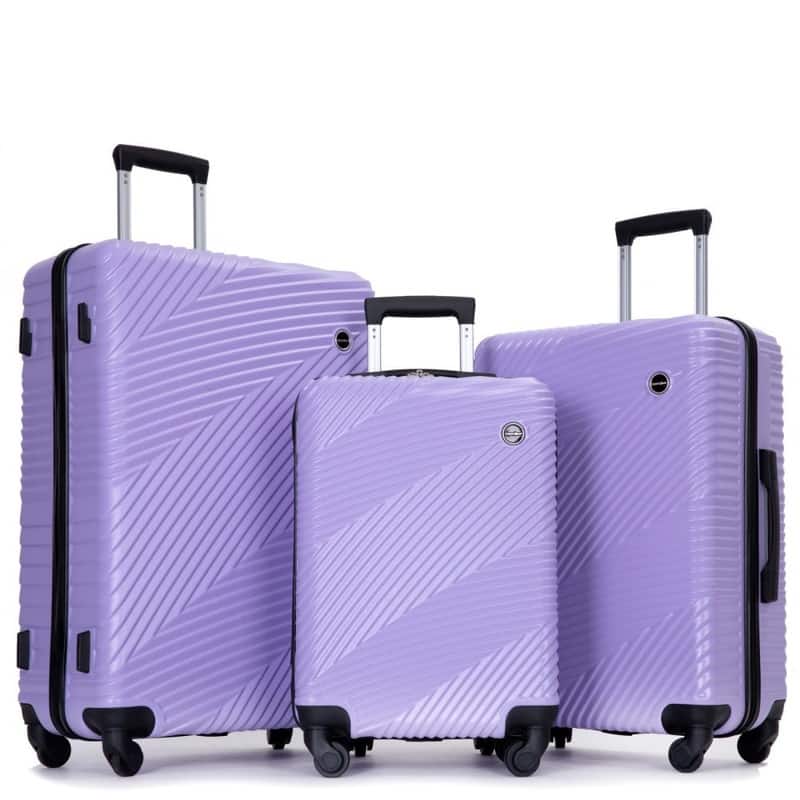 3 Piece PC+ABS Suitcase Luggage Sets with Two Hooks and Spinner Wheels,Light Purple - Light Purple