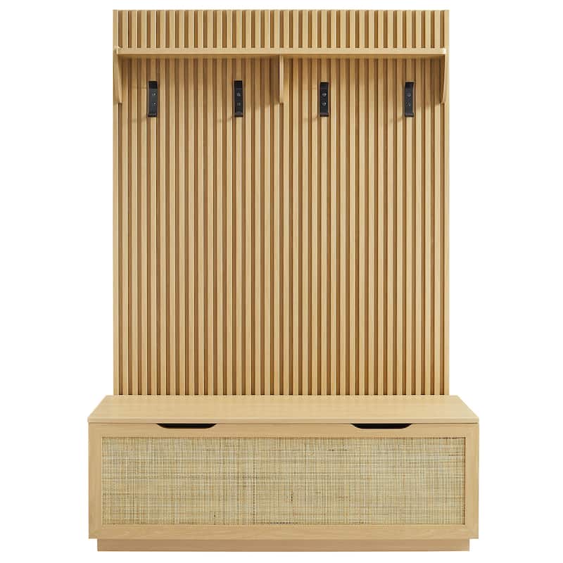 Soma Fluted 3-in-1 Hall Tree With Storage Bench and Coat Rack