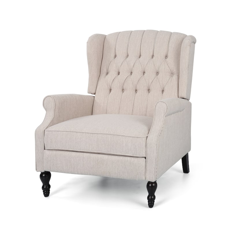 Oversized Wingback Push-Back Recliner with Footrest, Tufted Back, Nailheads