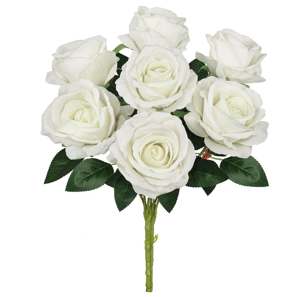 Set of 2 Cream Artificial Velvet Rose Flower Stem Bush Bouquet 16in - 16" L x 11" W x 11" DP