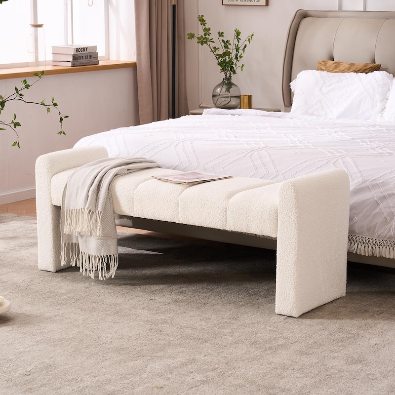 54" Boucle Bedroom Bench with Channel Tufted