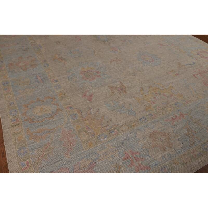 Vegetable Dye Oushak Turkish Rug Hand-Knotted Dining Room Wool Carpet - 9'0"x 12'1"