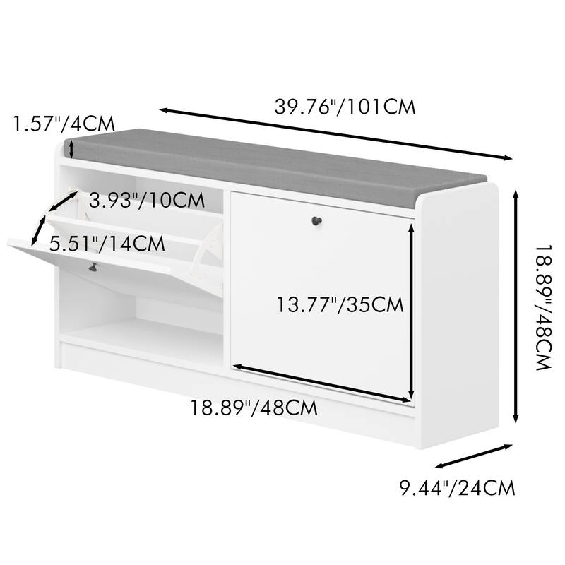 Anmytek White Storage Bench with Hooks Entryway Shoe Organizer and Living Room Seating