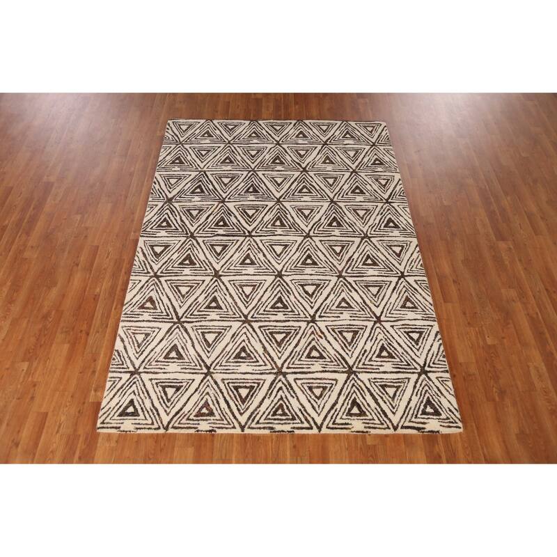 Geometric Modern Indian Area Rug Handmade Bedroom Wool Carpet - 5'3" x 7'7"