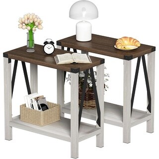 Modern Rustic End Table Set of 2 with Storage Shelf for Living Room ...