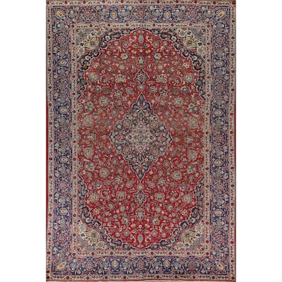 Traditional Floral Red Kashan Persian Vintage Rug Handmade Wool Carpet - 9'7"x 13'4"