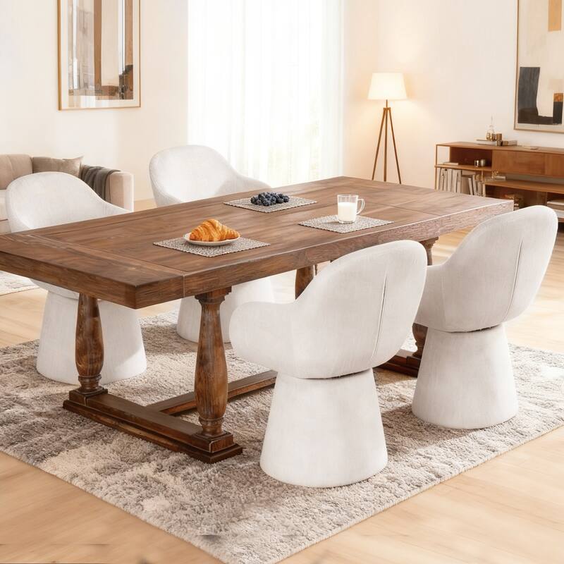 Modern 22.5" W Upholstered Swivel Barrel Back Dining Chair - Set of 4 - Cream