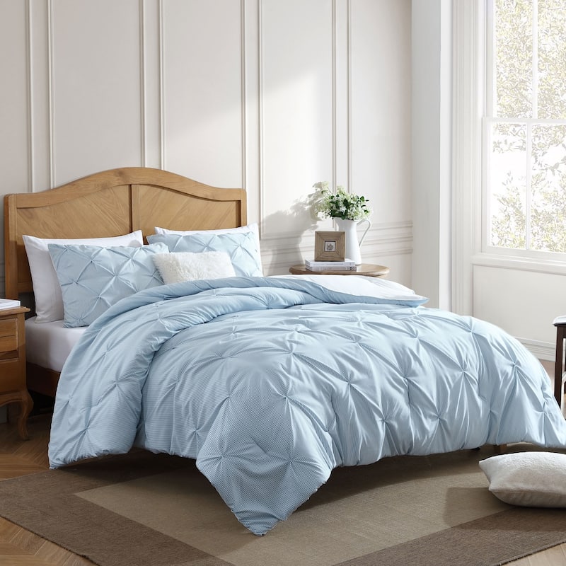 Swift Home 3-Piece Printed Stripe Pintuck Bedding Comforter Set